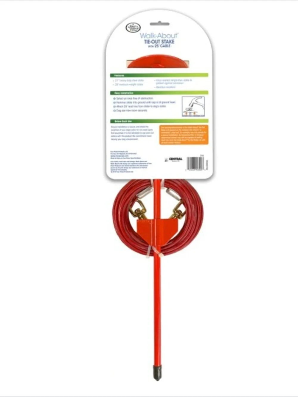 Four Paws Roam About Dog Tie Out Stake with Cable Red 25 Foot